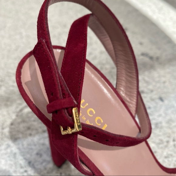 Gucci Leila Platform Suede Sandal Burgundy - Picture 7 of 16